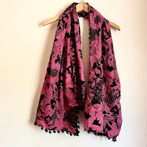 Liberty of London for Target Pink Black Floral Scarf Cotton Tassel Wrap